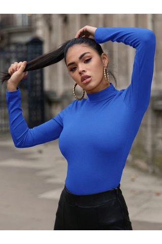 Kadın Uzun Kollu Balıkçı Yaka Viskon Bluz Antrasit Melanj