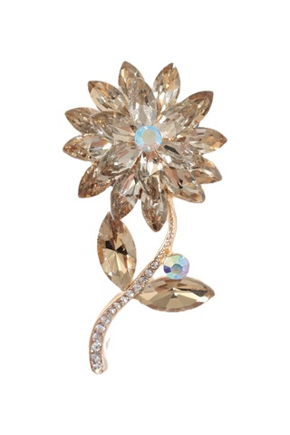 Mutluluğun Tohumu Lotus Çiçeği Broş Gold Renkli Pırlanta Taşlı Kadın Yaka İğnesi Lotus Çiçekli Broş Çok renkli