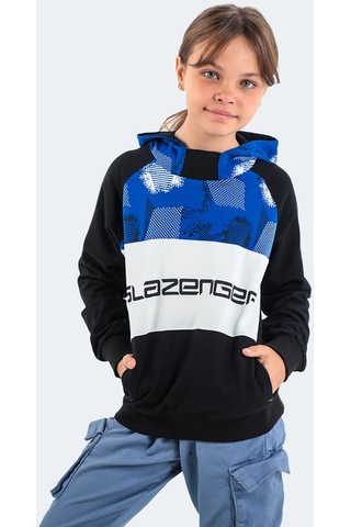 Slazenger DRAGICA IN Çocuk Kapüşonlu Cepli Siyah Sweatshirt