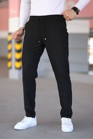 Bürke Erkek Siyah Renk Beli Lastikli Bağcıklı Esnek Fitted Jogger Pantolon Kumaş Pantolon