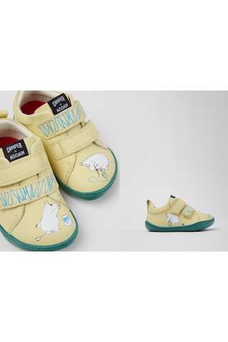 Camper Tws Fw By Moomin Çocuklar İçin Sarı Ve Beyaz Deri Spor Ayakkabılar.
