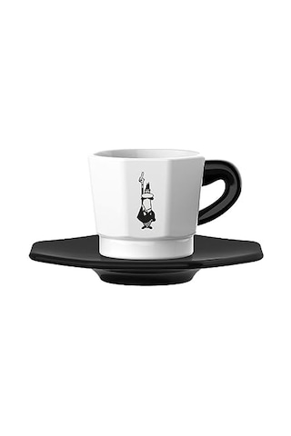 4'lü Espresso Fincan Seti - Sekizgen Tasarım - Siyah Beyaz Karma Renk - Porselen Çok Renkli
