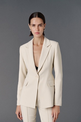 Vatkalı Fitted Kesim Blazer Ceket-20468 Bej
