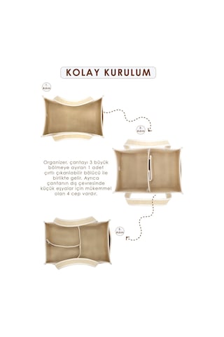 Mordesign Kalın Keçe Anne Bebek Bakım Çantası, Organizer, Çok Gözlü Düzenleyici, Gingham Serisi, Kapiçino Kapiçino 1000 Kahverengi