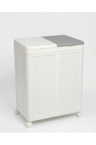 Premium Katlanabilir Tekerlekli Çamaşır Sepeti - 100 Litre Çift Bölmeli Çok Amaçlı Düzenleyici, Kapaklı Ve Kirli Ayrıştırma Özellikli Banyo Ve Ev Saklama Kutusu Gri Çok Renkli