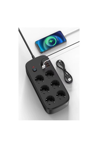 Termal Akım Korumalı 6 Lü Priz 4x Usb 2x Type-c Çıkışlı Grup Priz Çoğaltıcı 3500w Siyah - 100 Diğer