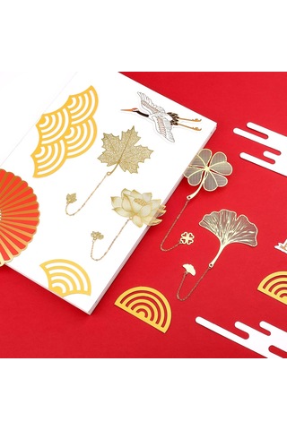 Adet Zincirli Metal Ayraç, Lotus Ginkgo Yapraklı Ayraç