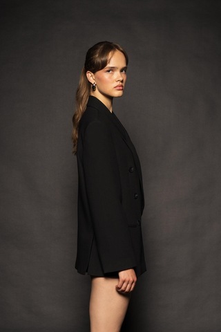 Kadın Siyah Basene Oturan Oversize Blazer Siyah