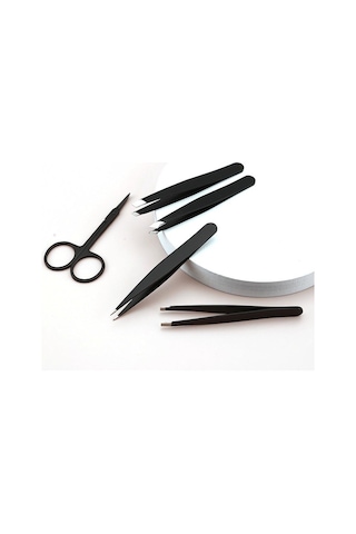 Valkyrie Deri Çantalı Paslanmaz Çelik Cımbız Seti Siyah 5'li