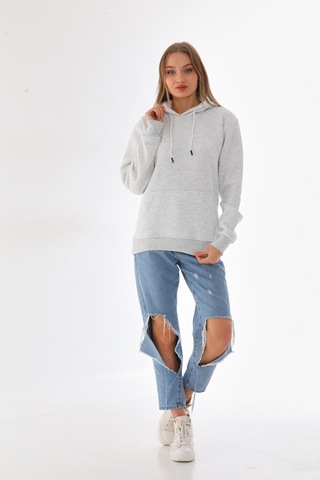 Everest Everst Kapüşonlu 3 İplik Şardonlu Cepli Sweatshirt Karmelanj Kar Melanj