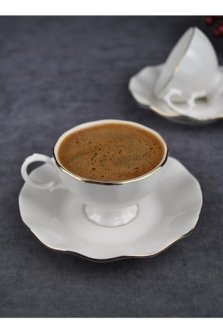 12 Parça Porselen Kahve Fincan Seti 90 Ml Yaldızlı Türk Kahvesi Fincanı Takımı Lilyum Altın
