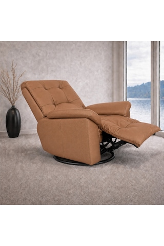 Smarto Relax Zürih Vıp Elektrikli Döner Sallanan Tv Koltuğu Kontrol Panelli Ergonomik Gerçek Deri Baba Koltuğu Kahverengi