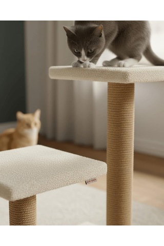 Pet Çift Stepli Kedi Tırmalama Beyaz