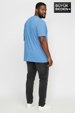 Superlife Erkek Büyük Beden Willamsburg Brooklyn Baskılı 3xl-6xl Bisiklet Yaka Tshırt Spr26bts510-16 Mavi