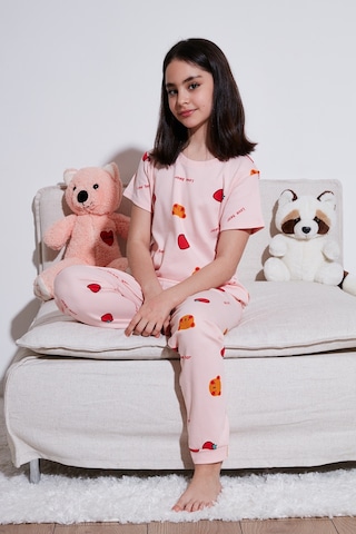 Lela % 100 Pamuk Bisiklet Yaka Kısa Kollu Kız Çocuk Pijama Takımı 6651002 Pembe