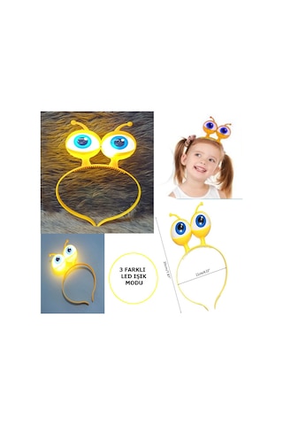 Led Işıklı & Pilli Uzaylı Göz Parti Tacı Sarı Renk Çok Renkli