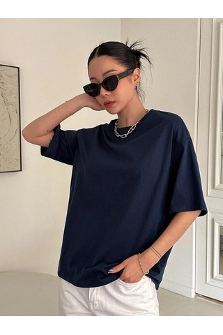 Flood Of Style Kadın Lacivert Kind Hearted Baskılı Oversize T-shirt