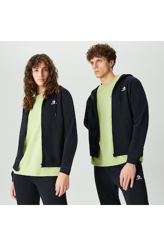 Converse Go-to Embroidered Star Chevron Unisex Siyah Kapüşonlu Eşofman Üstü Düz 10023871 Siyah