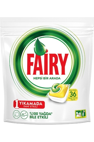 Fairy Hepsi Bir Arada Limon Kokulu 36 Yıkama Bulaşık Makinesi Deterjanı Tableti - Kapsülü Fairy Hepsi Bir Arada Limon Kokulu 36 Yıkama Bulaşık Makinesi Deterjanı Tableti - Kapsülü