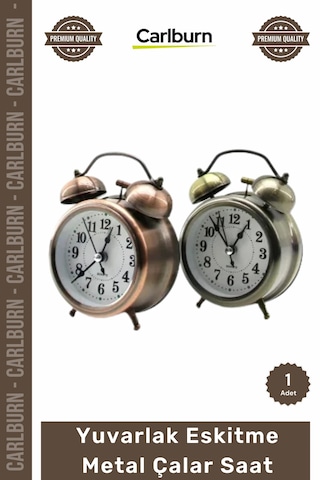 Saat Retro Vintage Dekoratif Hediyelik Sessiz 8 Cm Işıklı Yuvarlak Eskitme Metal Çalar Saat Çok Renkli