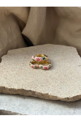 Pembe Mineli Üçlü Küpe