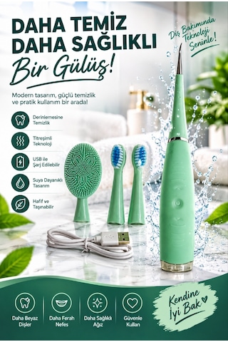 Ağız Bakımı İçin - Diş Fırçası - Diş Taşı Temizleme Cihazı - Dil Temizleyici - Usb Şarjlı - 3 Lü Bakım Seti