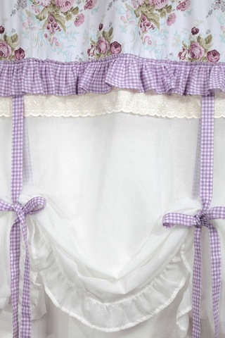 Potlu Tül Perde Provence Fırfırlı Rose Lila