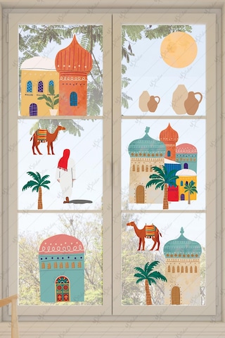 Ramazan Şehri Evler Develer Ağaçlar Sticker Seti, Ramazan-ı Şerif Eğitici Öğretici Sticker Çok Renkli