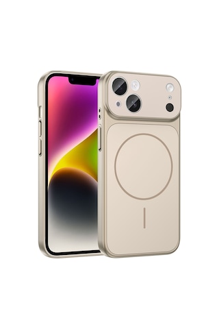 Apple Uyumlu iPhone 13 Kılıf Zore M-safe Şarj Özellikli Kamera Korumalı Formen Kapak Gold