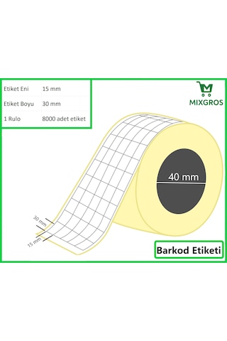15x30 Mm Termal 5'li Ürün Barkod Etiketi 1 Rulo: 8000 Adet Etiket