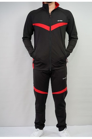 Jump Erkek Dalgıç Kumaş Slim Fit Eşofman Takımı Siyah/kırmızı Siyah - Kırmızı