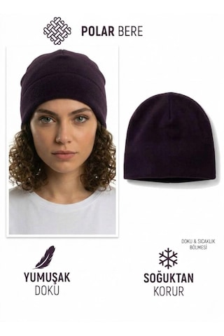 Qulothes Qu-tex Extra Kalın Termal Polar Soğuk Geçirmez Bere Unisex Pamuklu Kışlık Şapkaa Mor