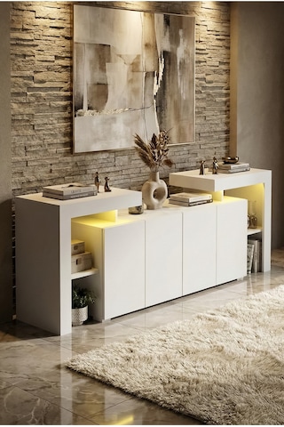 Burc Ledli Konsol 200 Cm Beyaz