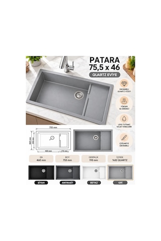 Granit Evye Patara Series Gri Renk En:460 Mm Boy :755 Mm Derinlik :195 Mm