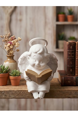 Kitap Okuyan Melek Figürü Dekoratif Biblo .