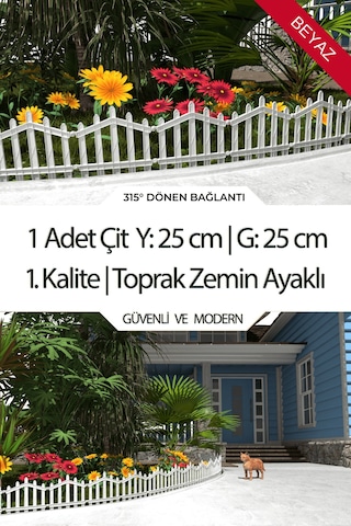 Dekoratif Plastik Bahçe + Peyzaj Çiti 1 Adet Toprak Ayaklı 25 x 25 CM Beyaz