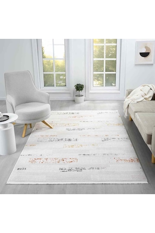 Beyaz Çok Renkli Yatay Blok Desenli Modern Halı - Nd5114mv