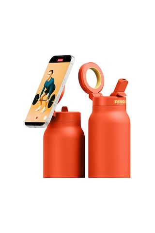 Ringo Pro Manyetik Telefon Tutuculu Termal Paslanmaz Çelik Su Şişesi Pipetli Kapak 24 Oz / 710 Ml Turuncu