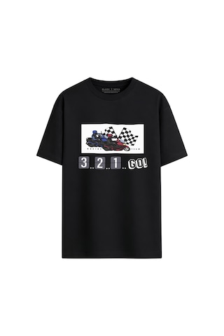 Black Nova Oversize Baskılı Unisex %100 Pamuk T-shirt Racer Siyah
