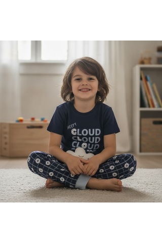Bonbon Çocuk Cloud Baskılı Lacivert Renk 2'li Takım Cb1043