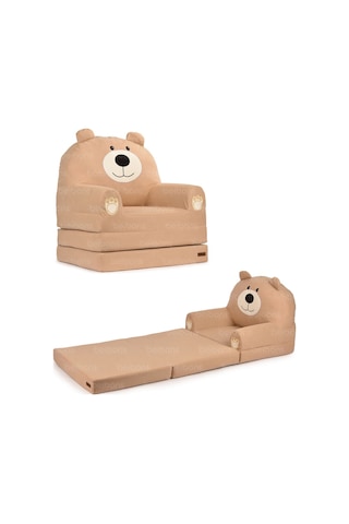 Portatif Katlanabilir Sevimli Çocuk Koltuğu - 3 Katlı Çocuk Yatak Koltuk - Taşınabilir Bebek Koltuğu Kahverengi Beyaz Kahverengi - Beyaz