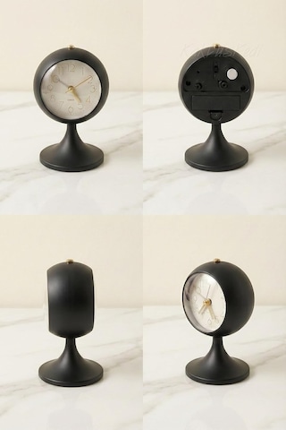 Dekoratif Modern Ayaklı Metal Masa Saati - Retro Tasarım Küre Çalar Saat Siyah, 7480000717909 Çok Renkli
