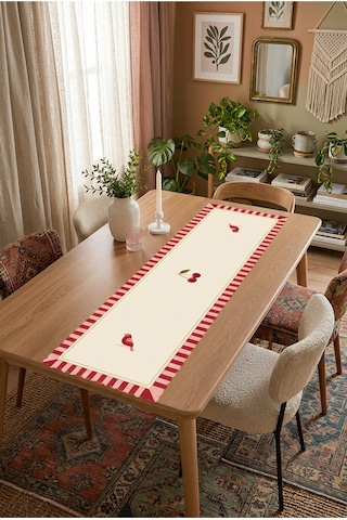 Vivanni Home Yıkanabilir Dikdörtgen Runner Günlük Kullanıma Uygun, Pratik Ve Uzun Ömürlü Kiraz Beyaz