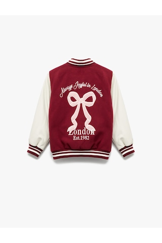 Koton Kurdele İşlemeli Uzun Kollu Bomber Kolej Ceket Bordo 6wkg20005aw Bordo