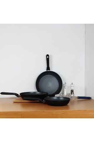 Serenk Excellence 3 Adet Granit İndüksiyon Tabanlı Tava Seti, 20-24-28 cm