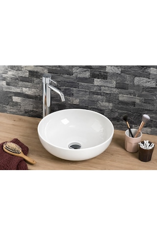Dura Vero Çanak Lavabo 38 Cm. Tezgah Üstü Batarya Deliksiz 5940 Beyaz