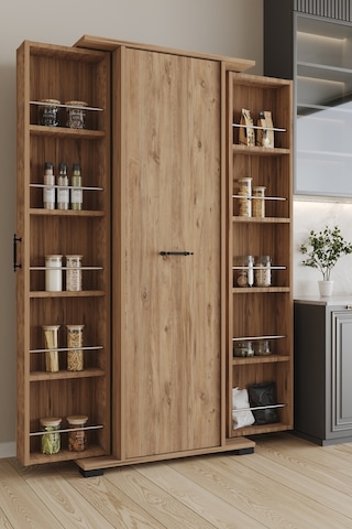 Aeka Ae-3083 Hazal Çok Amaçlı Mutfak Dolabı 3 Kapaklı 15 Raflı Kiler Dolabı Modern Tasarım 170x138x77,5 Çam