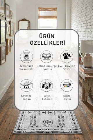 Yıkanabilir Yolluk 124 Gri