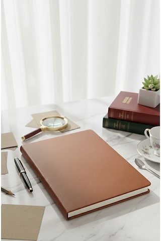 A4 Kareli Defter 160 Yaprak 1 Adet Kahverengi Termo Deri Kapaklı Defter 21x29cm Okul Defteri Kareli Defter Deri Kapaklı