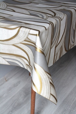 Elyaf Silinebilir Pvc Muşamba Masa Örtüsü 1251-1 Metalikçizgi Altın